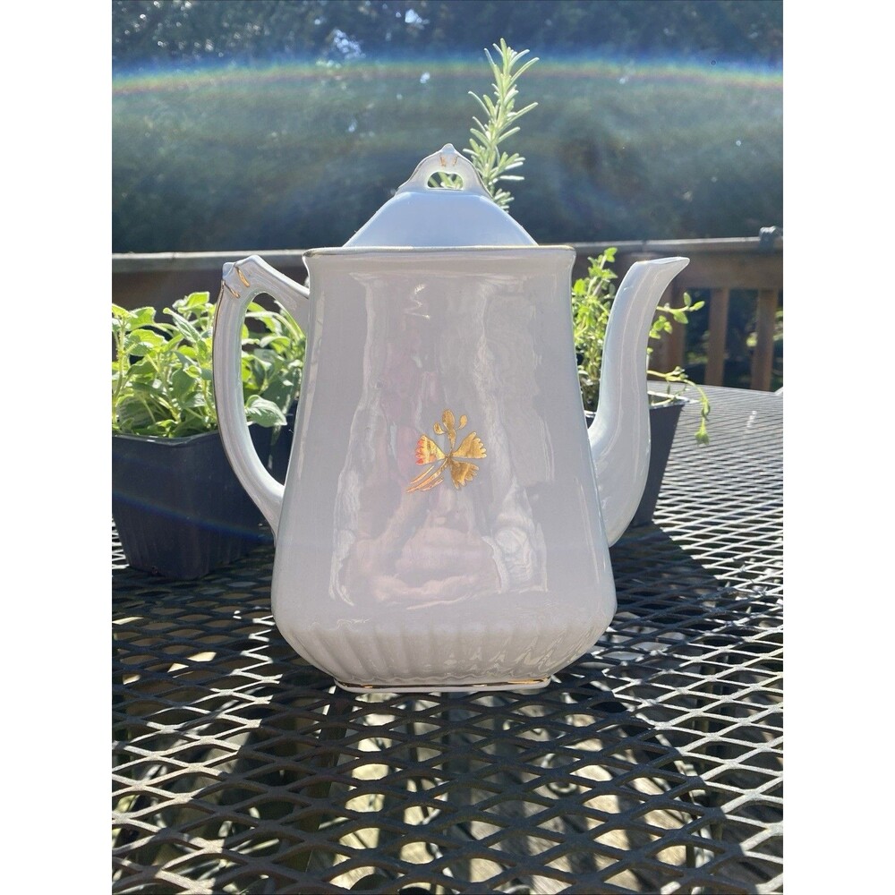 Antique 8.35" Powell & Bishop Royal White Ironstone Tea Leaf Teapot Farmhouse